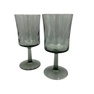 Set of 3 Vintage Wine Glasses by Duz Crystal Gray Smokey 6 3/8" tall